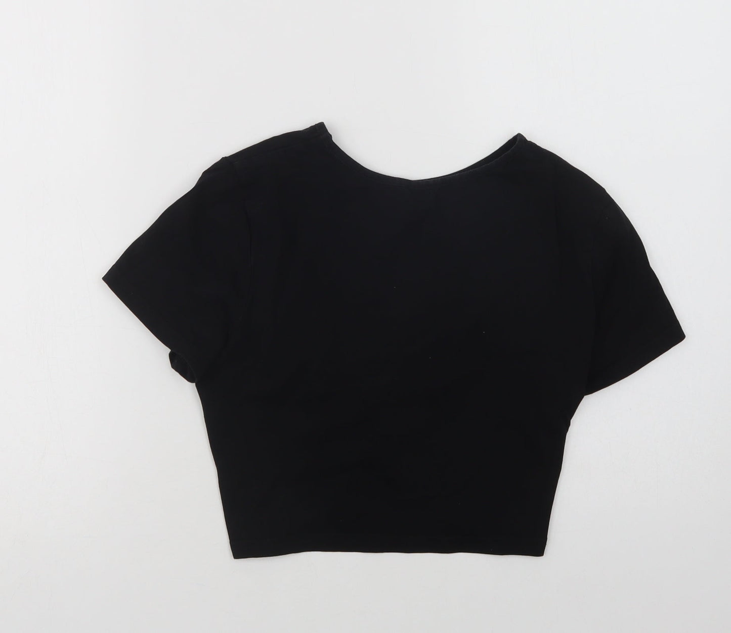 SheIn Womens Black  Cotton Cropped T-Shirt Size L Crew Neck
