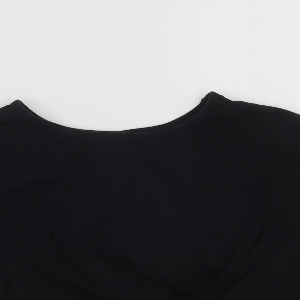 SheIn Womens Black  Cotton Cropped T-Shirt Size L Crew Neck