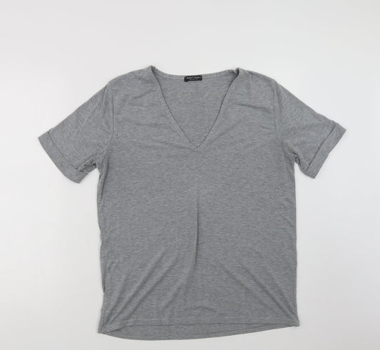 Nasty Gal Womens Grey  Viscose Basic T-Shirt Size M V-Neck