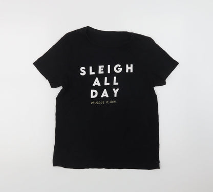 George Womens Black  Cotton Basic T-Shirt Size 8 Crew Neck - Sleigh All Day