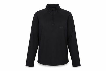 Front view of Boohoo women’s black polyester henley sweatshirt, size UK 10, zip