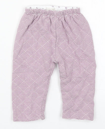 mamas & papas Girls Purple Striped Cotton Sweatpants Trousers Size 6-9 Months   - Pyjama Pants