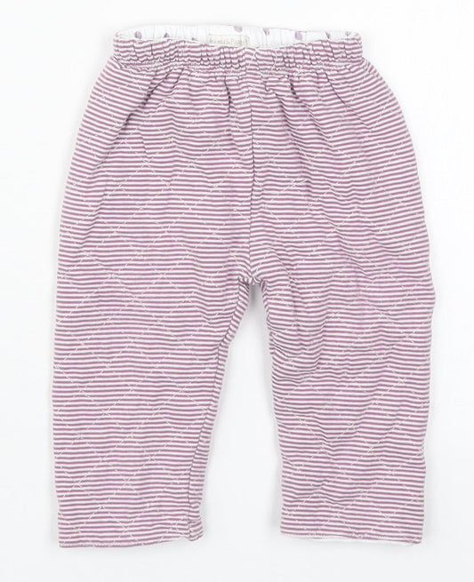 mamas & papas Girls Purple Striped Cotton Sweatpants Trousers Size 6-9 Months   - Pyjama Pants