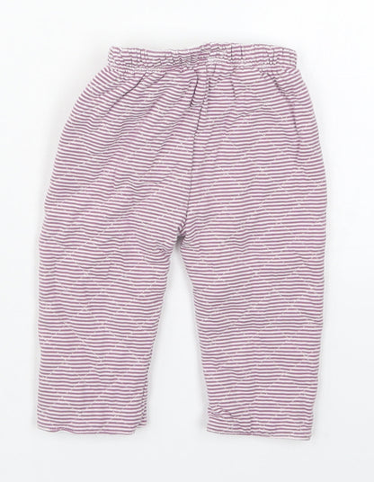 mamas & papas Girls Purple Striped Cotton Sweatpants Trousers Size 6-9 Months   - Pyjama Pants