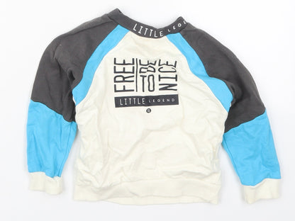 Studio Boys Ivory Colourblock Cotton Basic T-Shirt Size 12-18 Months Crew Neck Pullover - Blue Free to Be Nice