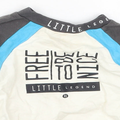 Studio Boys Ivory Colourblock Cotton Basic T-Shirt Size 12-18 Months Crew Neck Pullover - Blue Free to Be Nice