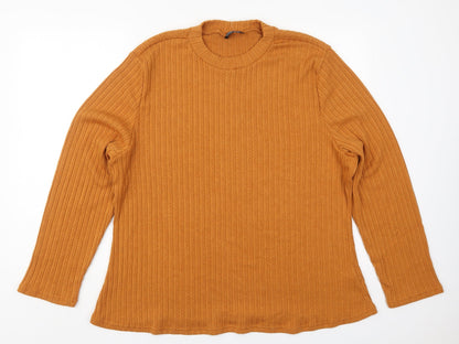 SheIn Womens Orange Round Neck  Cotton Pullover Jumper One Size