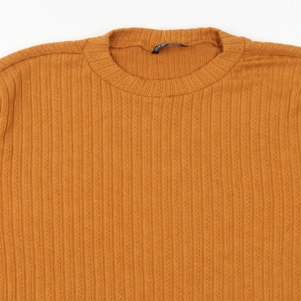 SheIn Womens Orange Round Neck  Cotton Pullover Jumper One Size