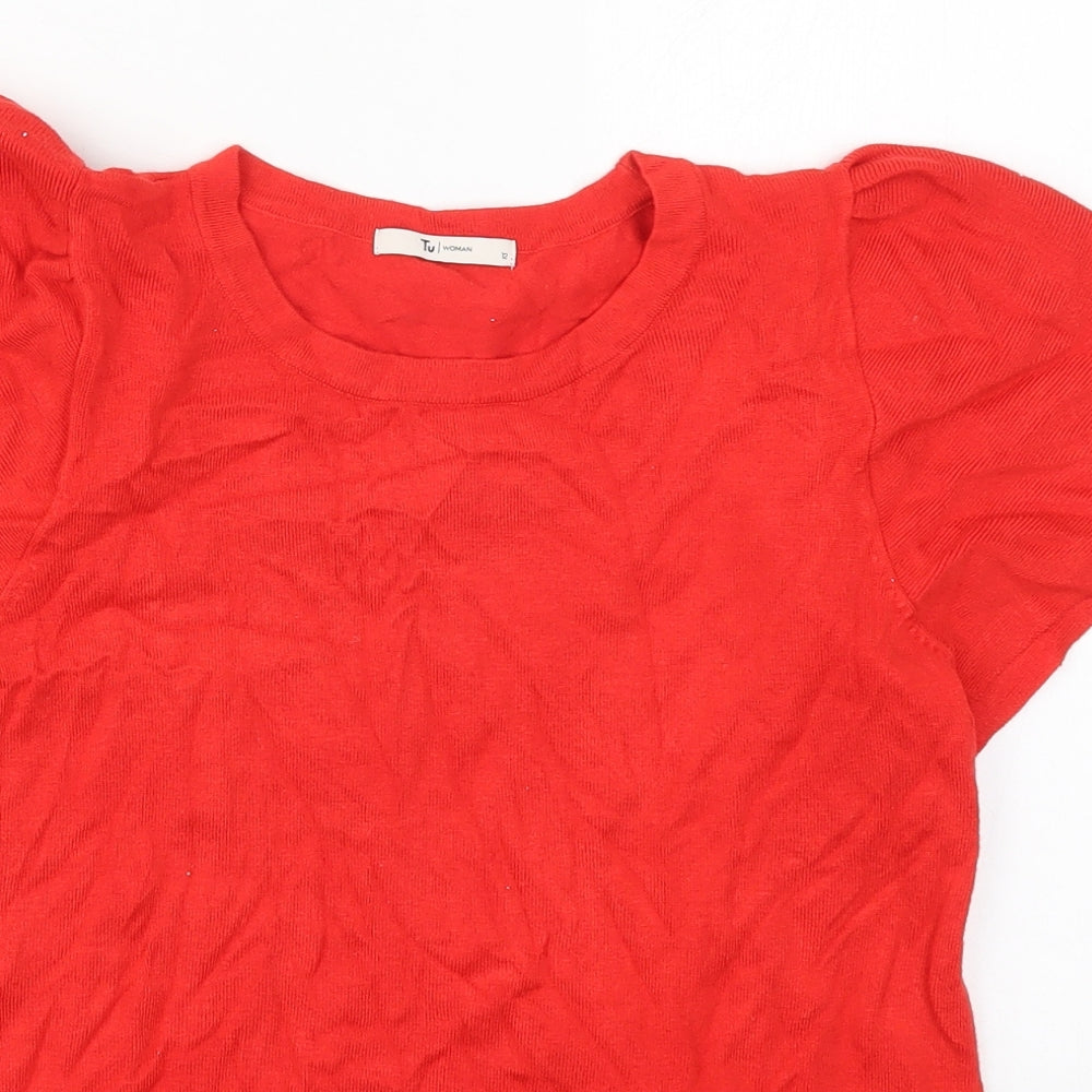 TU Womens Red Round Neck  Viscose Pullover Jumper Size 12