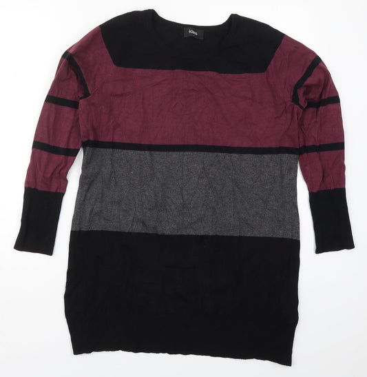 Klass Womens Purple Round Neck Striped Viscose Pullover Jumper Size L