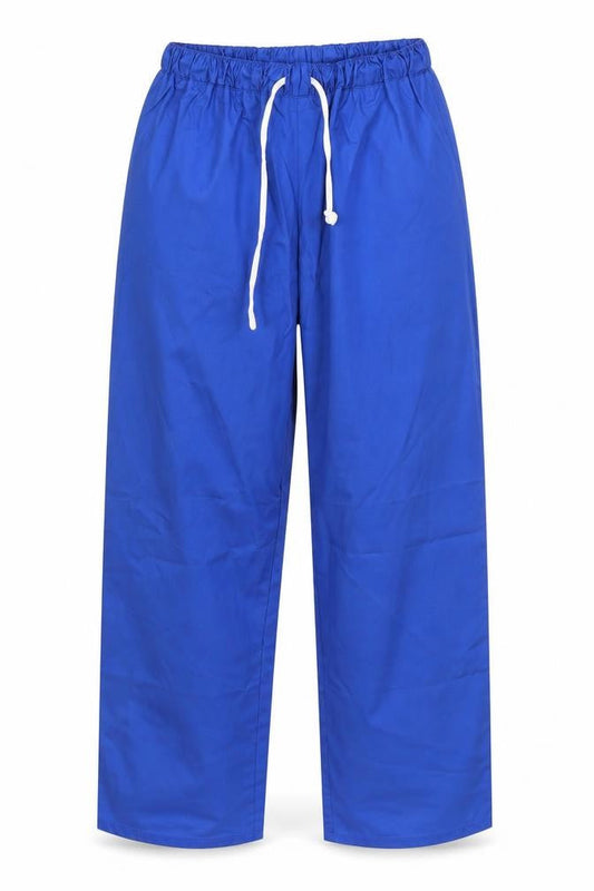 Front view of Alexandra women’s blue polyester trousers, size M, 31-inch leg regular drawstring