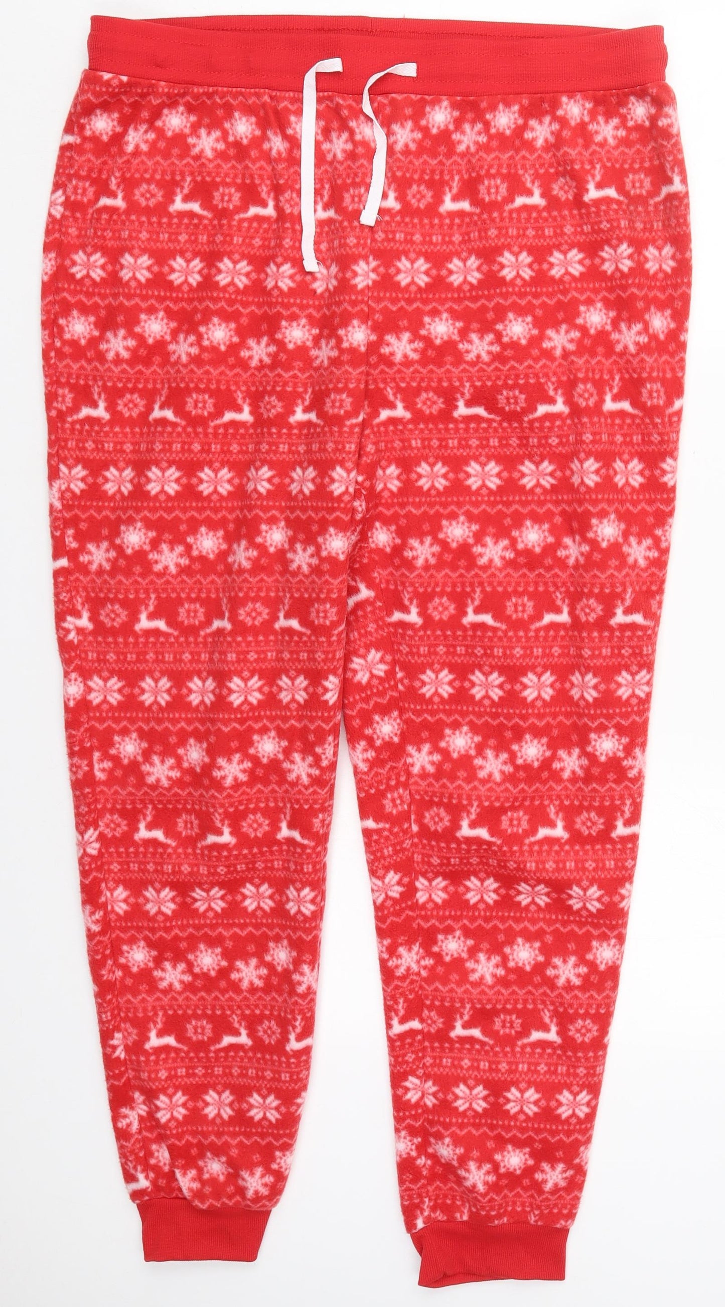 Studio Womens Red Geometric Polyester Trousers  Size 16 L27 in Regular Drawstring - Pyjama Pants