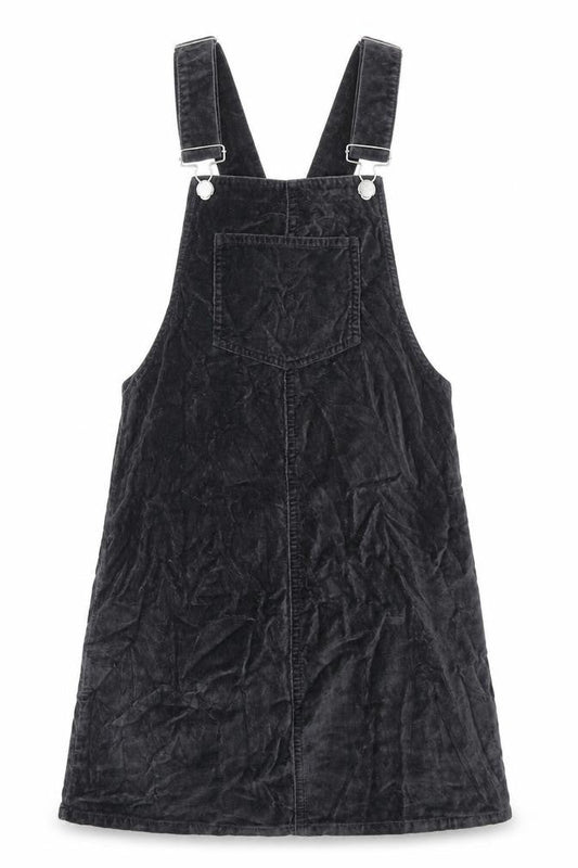 Front view of Primark women’s grey 100% cotton dungaree one-piece, size UK 4, buckle