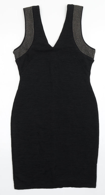 H&M Womens Black  Polyester Bodycon  Size S  V-Neck Pullover