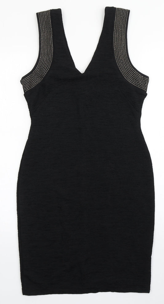 H&M Womens Black  Polyester Bodycon  Size S  V-Neck Pullover