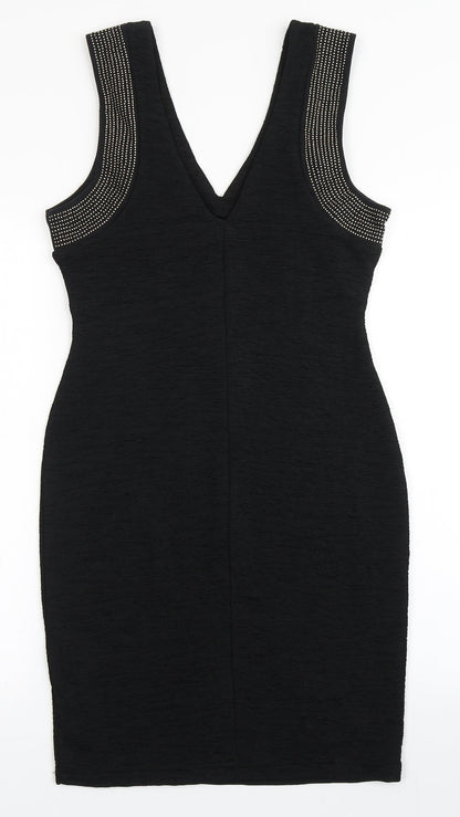 H&M Womens Black  Polyester Bodycon  Size S  V-Neck Pullover