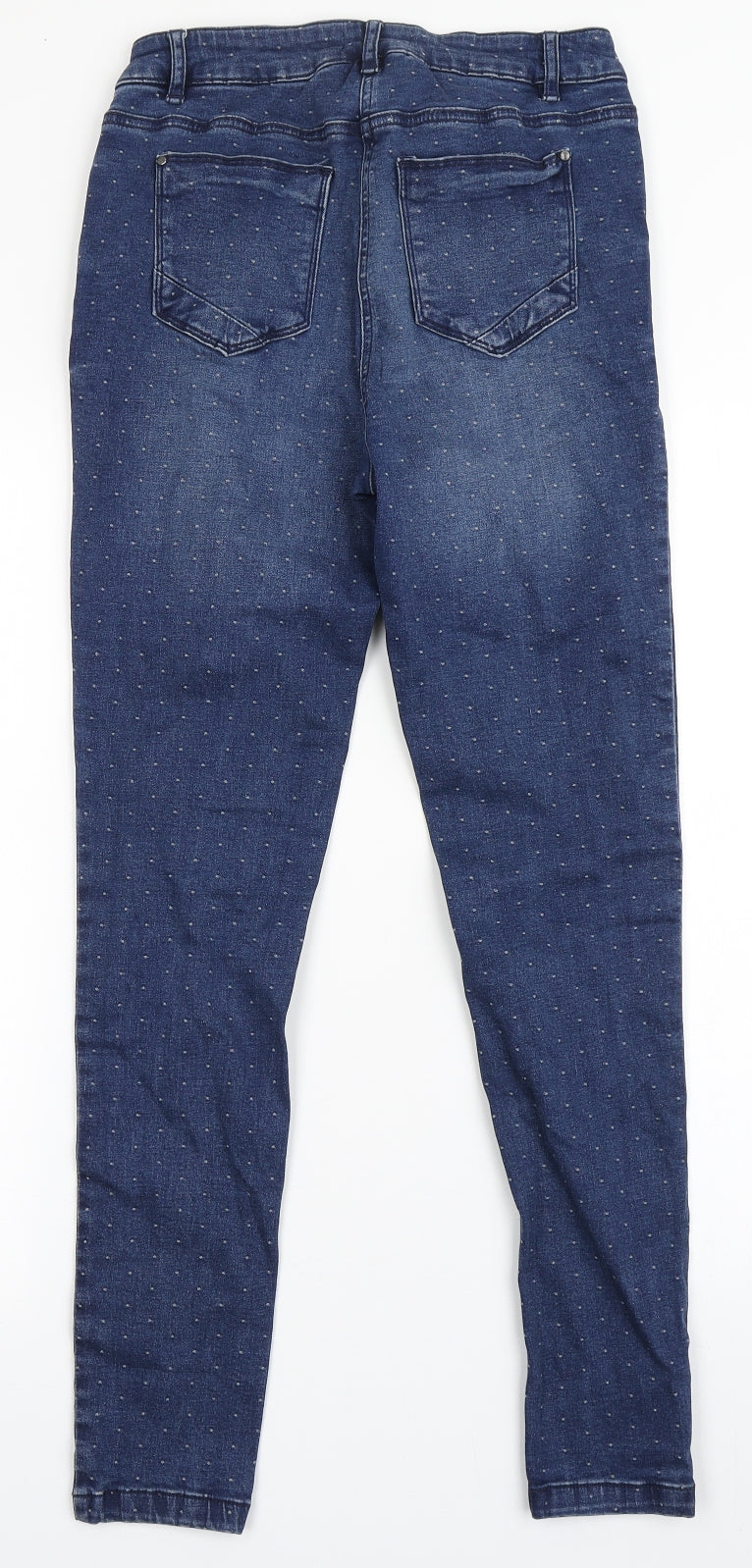 Matalan Womens Blue Polka Dot Cotton Skinny Jeans Size 8 L27.5 in Regular Button