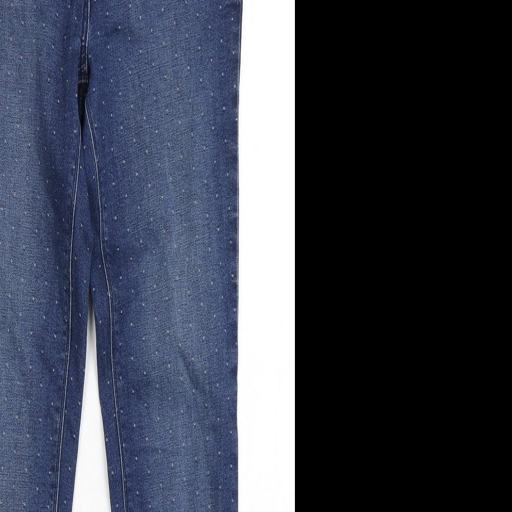 Matalan Womens Blue Polka Dot Cotton Skinny Jeans Size 8 L27.5 in Regular Button