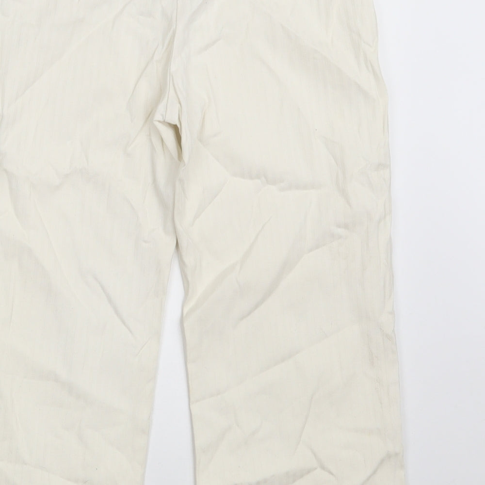 TU Womens White Striped Cotton Cropped Trousers Size 8 L20 in Regular Button