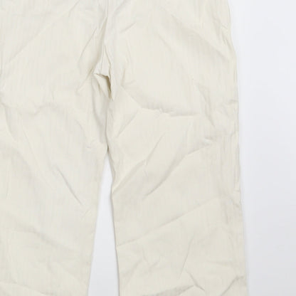 TU Womens White Striped Cotton Cropped Trousers Size 8 L20 in Regular Button