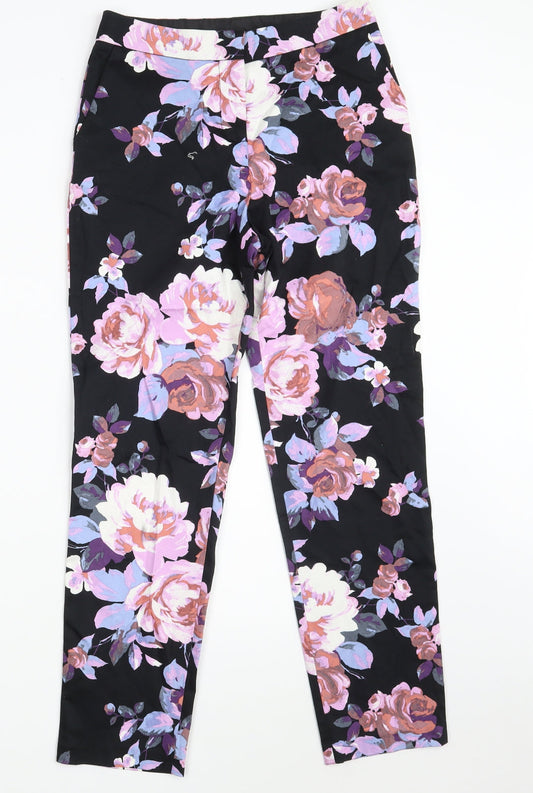Miss Selfridge Womens Multicoloured Floral Cotton Chino Trousers Size 4 L25 in Slim Zip