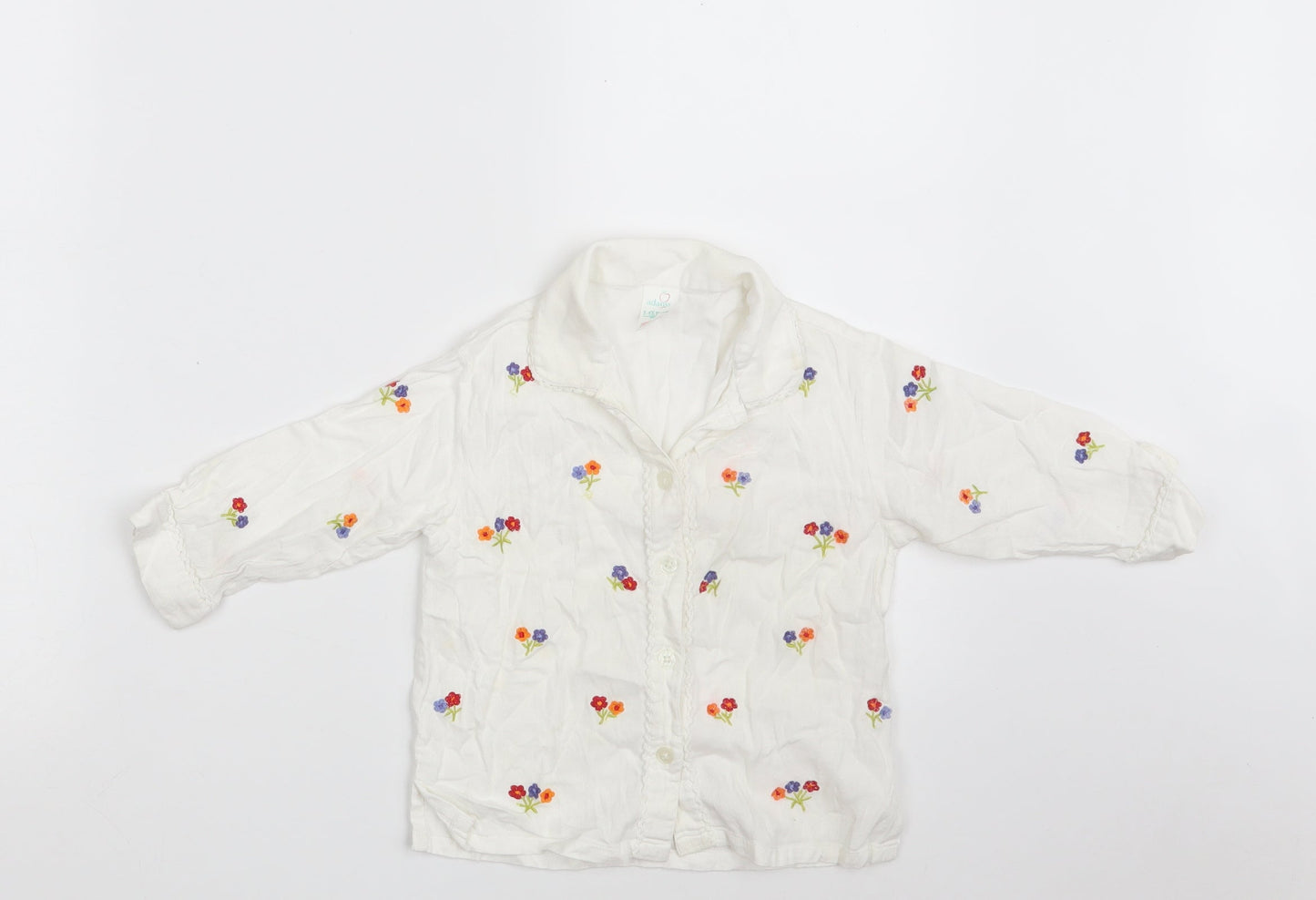 Adams Girls White Floral 100% Cotton Babydoll Pyjama Top Size 12-18 Months  Button