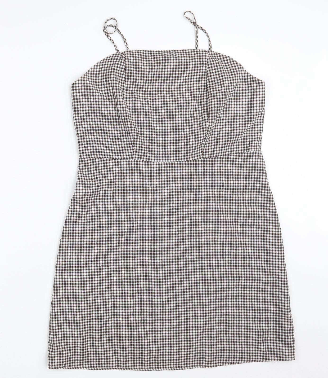 SheIn Womens Black Check Polyester A-Line  Size L  Off the Shoulder Zip