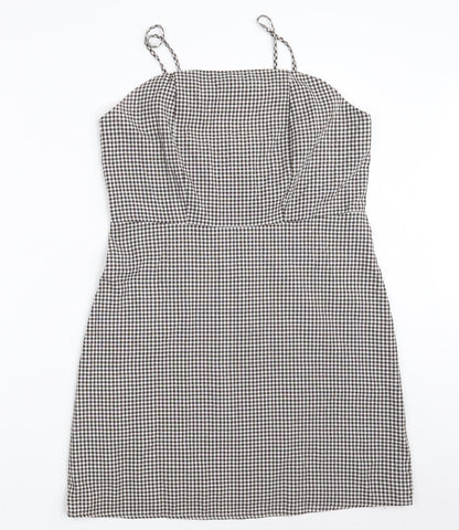 SheIn Womens Black Check Polyester A-Line  Size L  Off the Shoulder Zip