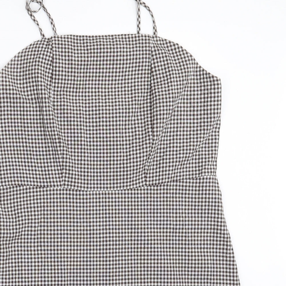 SheIn Womens Black Check Polyester A-Line  Size L  Off the Shoulder Zip