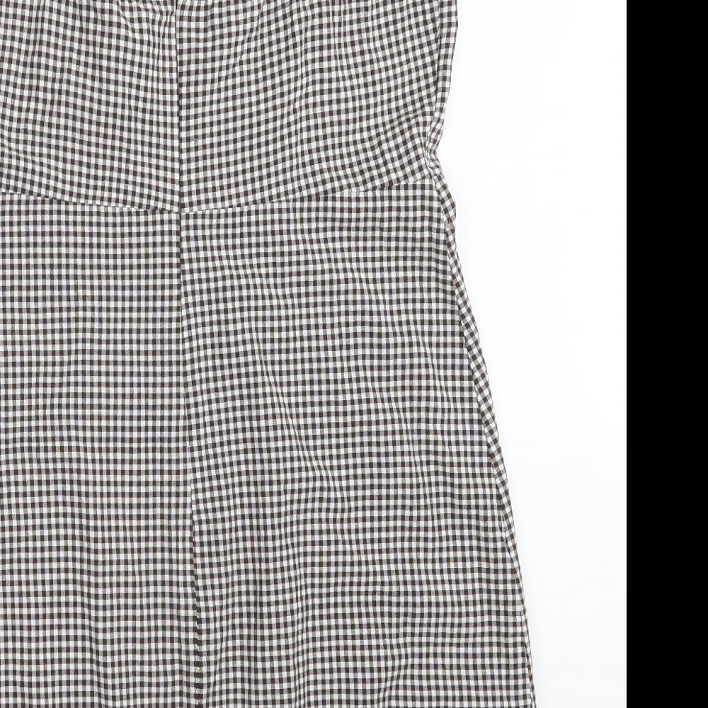 SheIn Womens Black Check Polyester A-Line  Size L  Off the Shoulder Zip