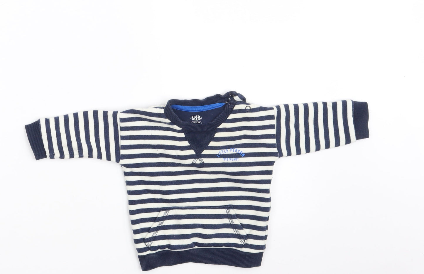 Fred & Flo Boys Blue Striped Cotton Pullover Jumper Size 0-3 Months  Button - Little Person Big Heart