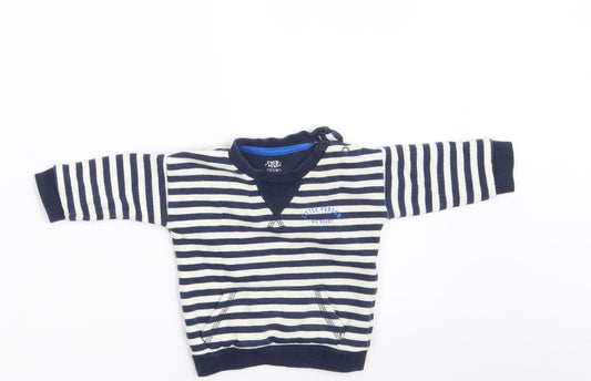 F&F Boys Blue Striped Cotton Pullover Jumper Size 0-3 Months  Button - Little Person Big Heart