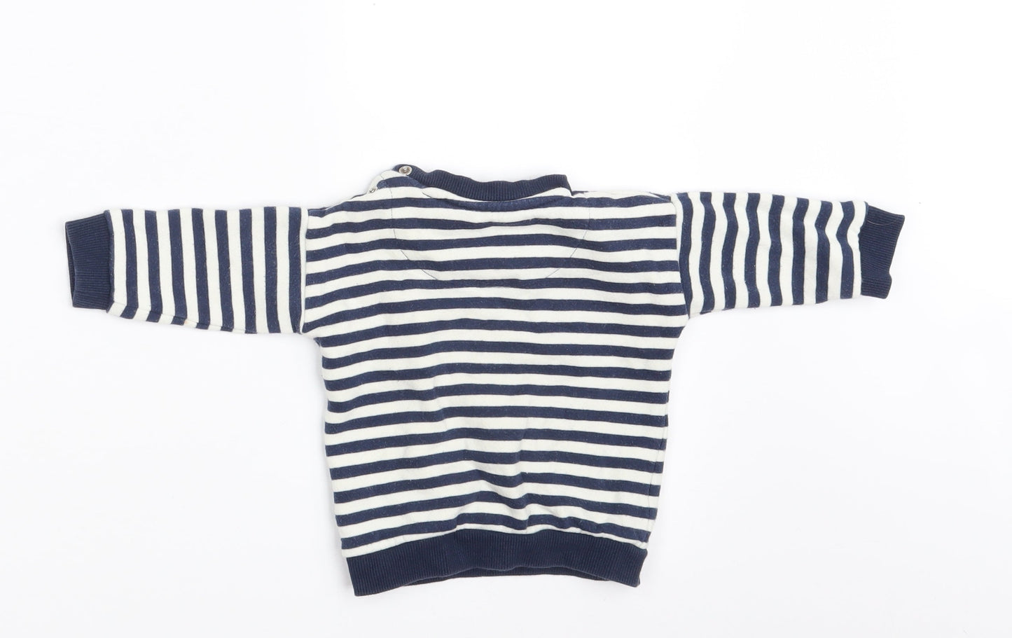Fred & Flo Boys Blue Striped Cotton Pullover Jumper Size 0-3 Months  Button - Little Person Big Heart