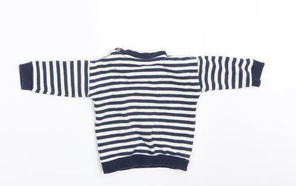 Fred & Flo Boys Blue Striped Cotton Pullover Jumper Size 0-3 Months  Button - Little Person Big Heart