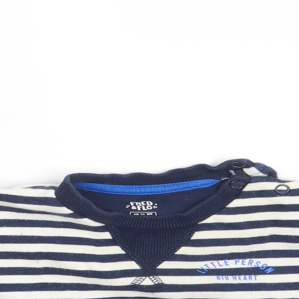 Fred & Flo Boys Blue Striped Cotton Pullover Jumper Size 0-3 Months  Button - Little Person Big Heart