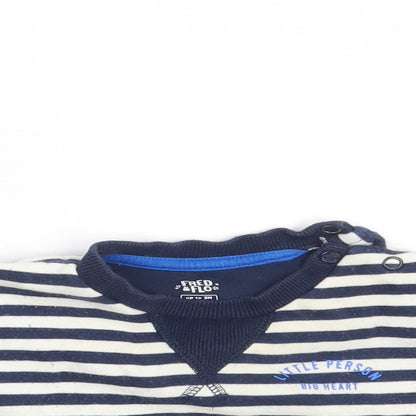 Fred & Flo Boys Blue Striped Cotton Pullover Jumper Size 0-3 Months  Button - Little Person Big Heart