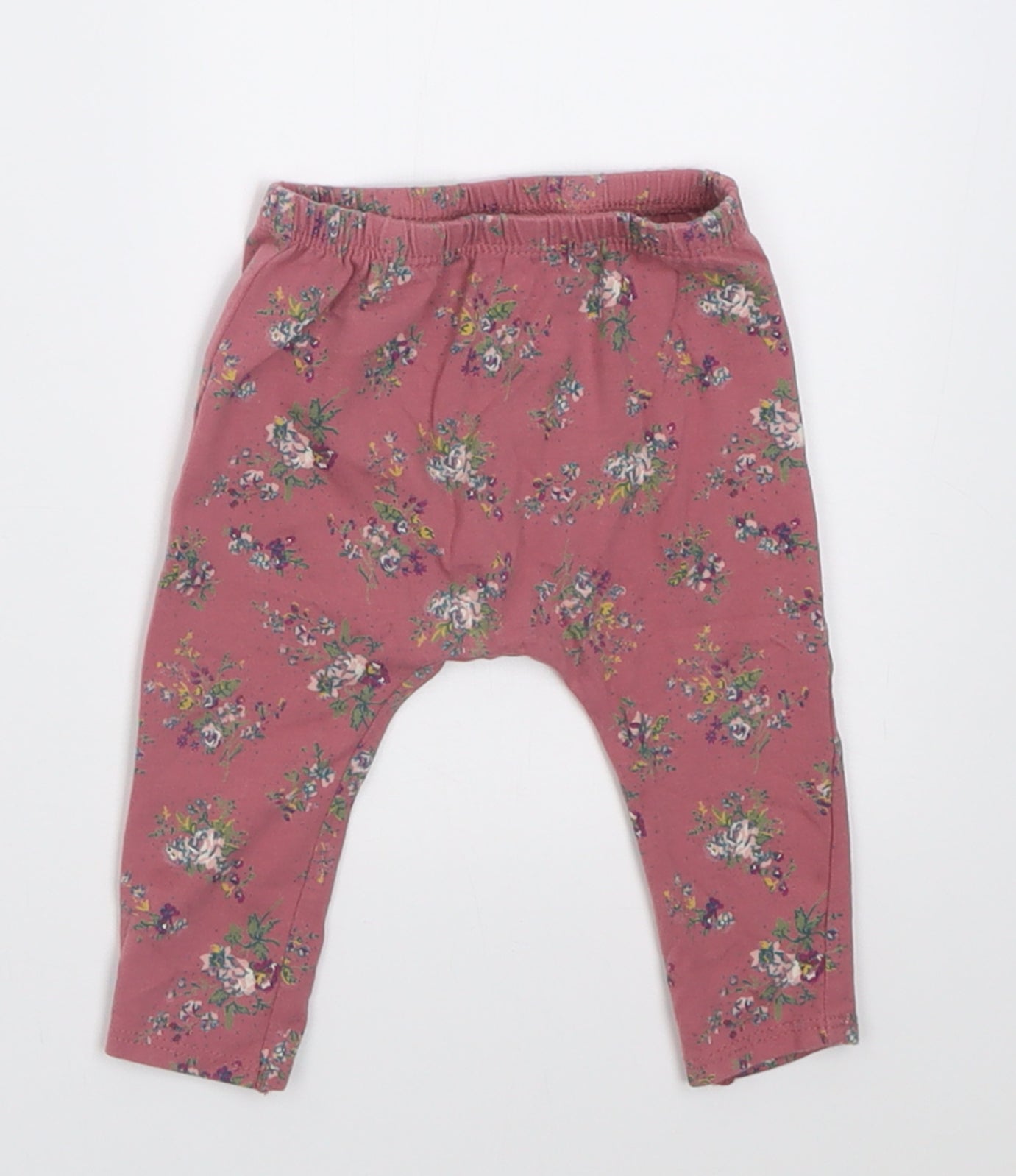 NEXT Girls Pink Floral Cotton Capri Trousers Size 3-6 Months  Pullover