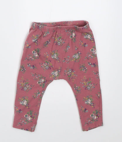 NEXT Girls Pink Floral Cotton Capri Trousers Size 3-6 Months  Pullover