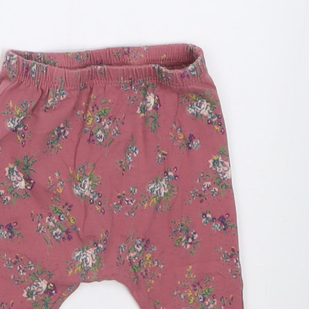 NEXT Girls Pink Floral Cotton Capri Trousers Size 3-6 Months  Pullover
