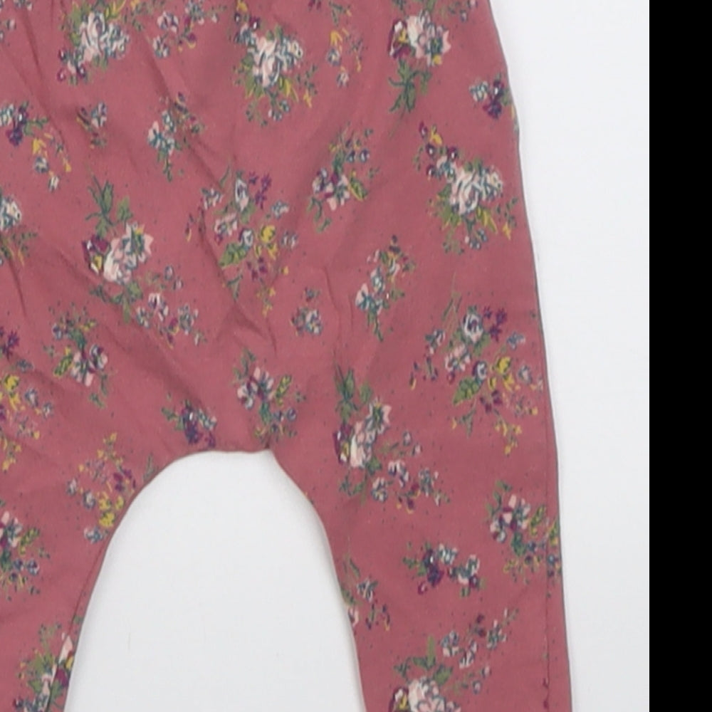 NEXT Girls Pink Floral Cotton Capri Trousers Size 3-6 Months  Pullover