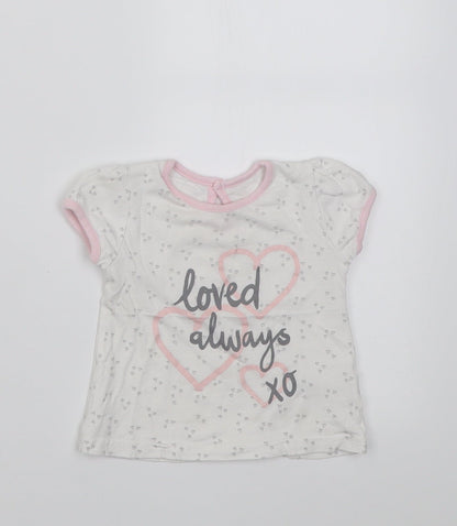 George Girls Pink Geometric Cotton Basic T-Shirt Size 3-6 Months Crew Neck Button - loved always
