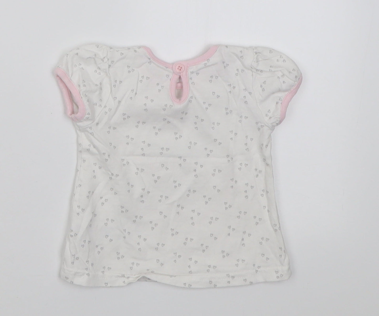 George Girls Pink Geometric Cotton Basic T-Shirt Size 3-6 Months Crew Neck Button - loved always