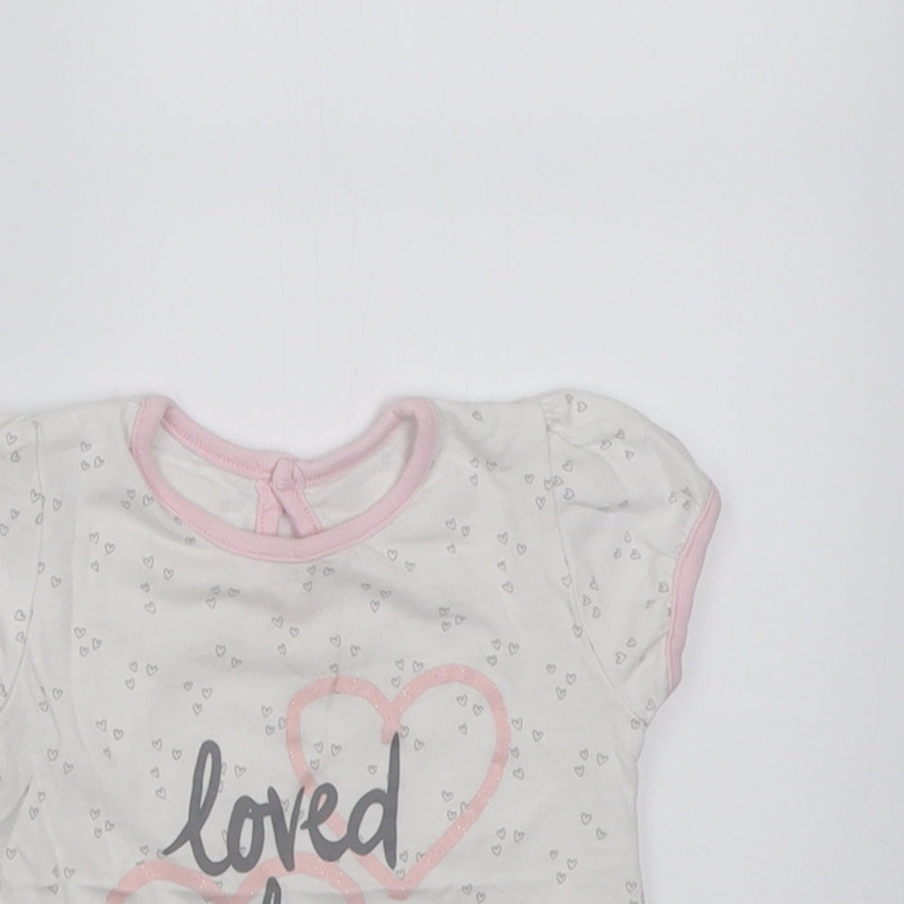 George Girls Pink Geometric Cotton Basic T-Shirt Size 3-6 Months Crew Neck Button - loved always