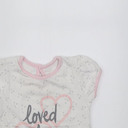 George Girls Pink Geometric Cotton Basic T-Shirt Size 3-6 Months Crew Neck Button - loved always