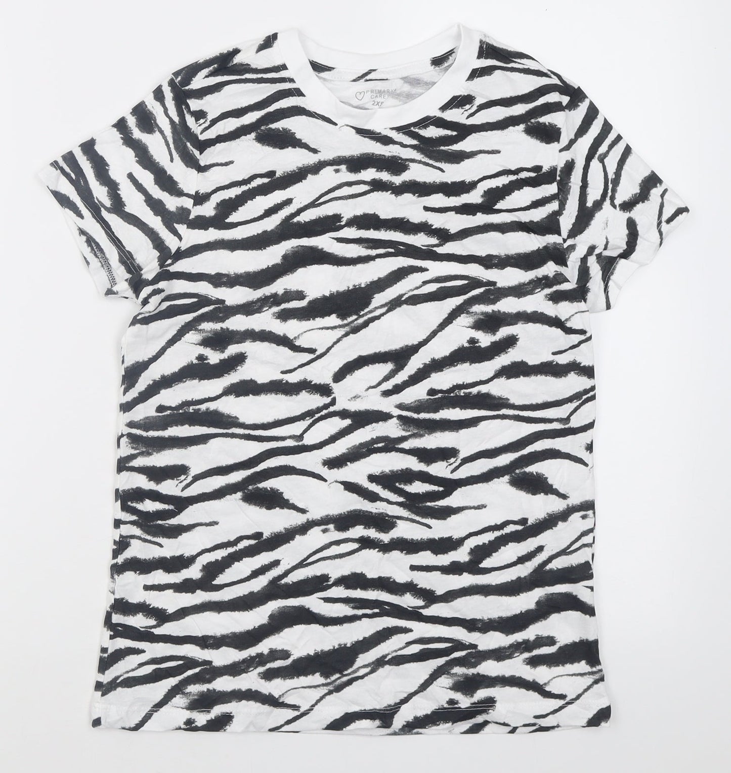Primark Womens White Animal Print Cotton Basic T-Shirt Size 4 Crew Neck