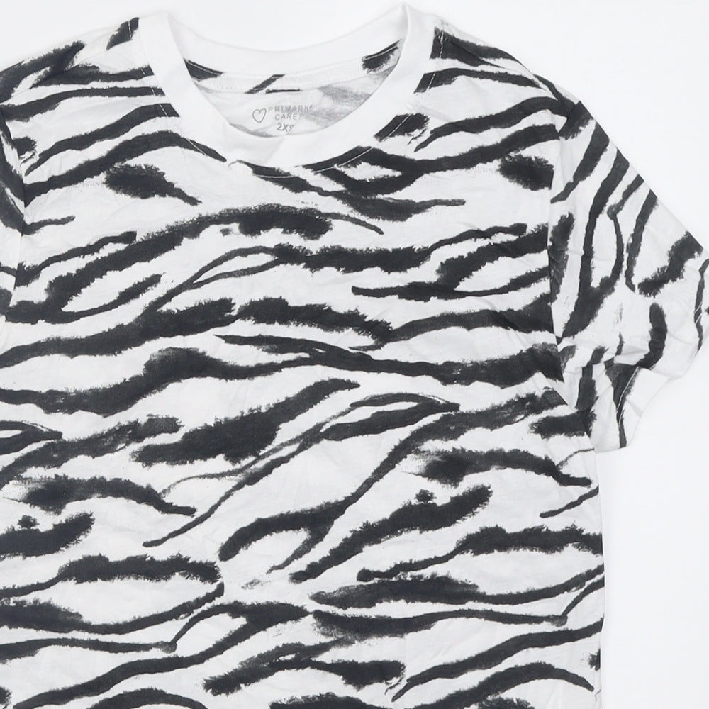 Primark Womens White Animal Print Cotton Basic T-Shirt Size 4 Crew Neck