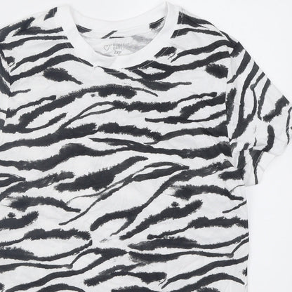 Primark Womens White Animal Print Cotton Basic T-Shirt Size 4 Crew Neck