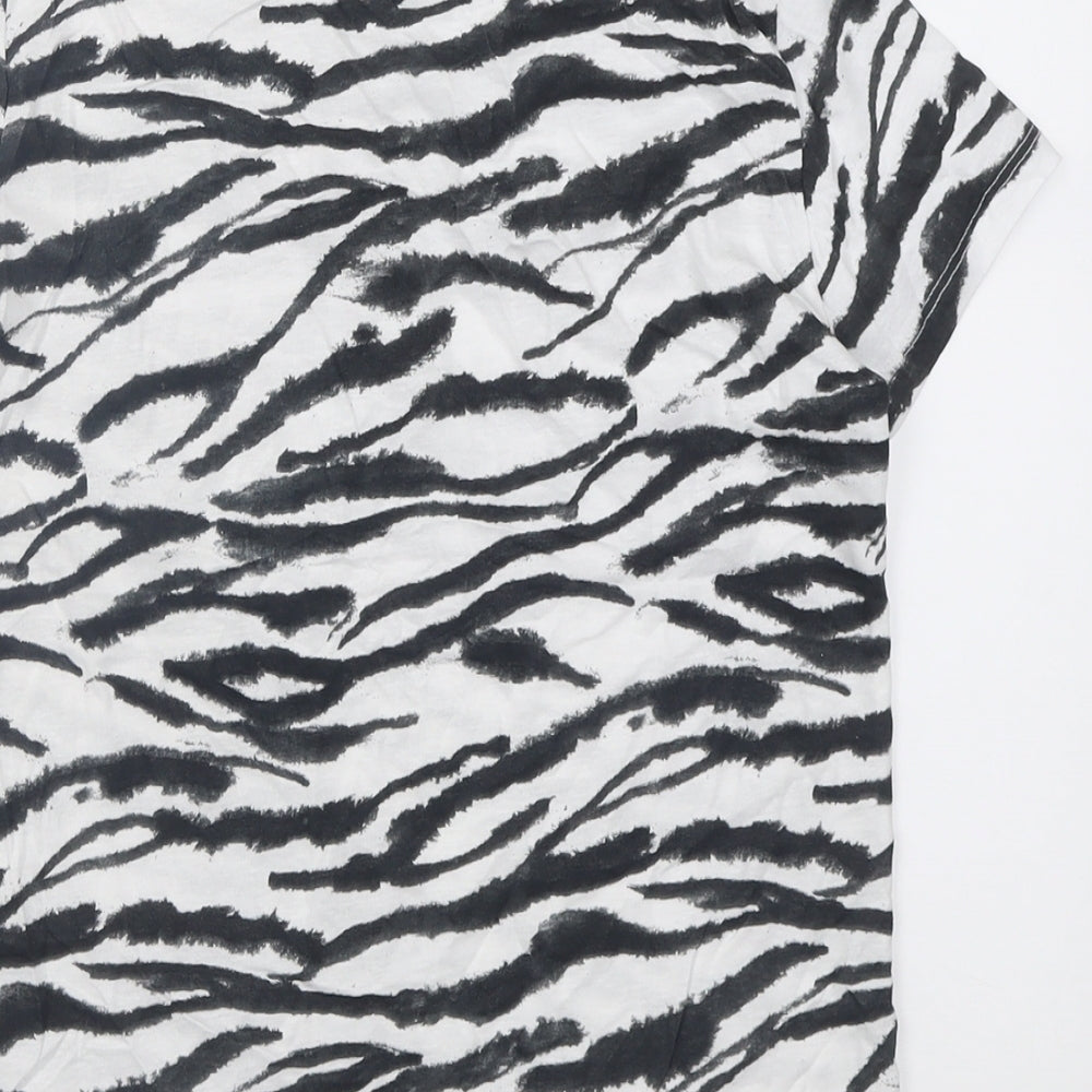 Primark Womens White Animal Print Cotton Basic T-Shirt Size 4 Crew Neck