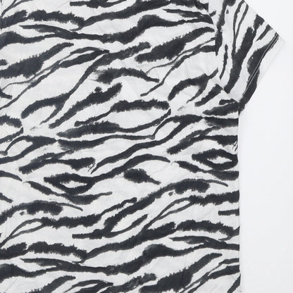 Primark Womens White Animal Print Cotton Basic T-Shirt Size 4 Crew Neck