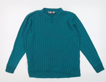 reflect knitwear Womens Green Crew Neck Geometric Acrylic Pullover Jumper Size M